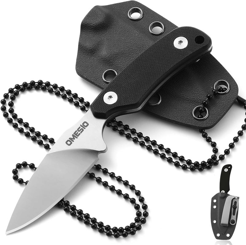 Omesio Compact Neck Knife With Clip, 5.82" With Sheath and Necklace, D2 Steel 2.99-Inch Blade, Full Tang G10 Handle, Fixed Blade for EDC, Hiking, Camping - Image 1